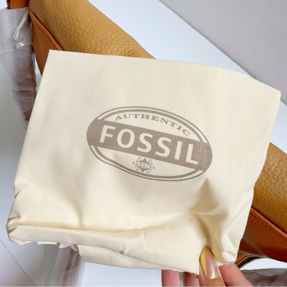 FOSSIL CAMEL TAN BROWN 2 TONE LEATHER ZIPPER CLOSE PRESTON SATCHEL TOTE BAG - Picture 12 of 13